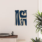Mid Century Modern Abstract Kwaito Pattern Beige and Navy Blue Poster Gallery Image 2