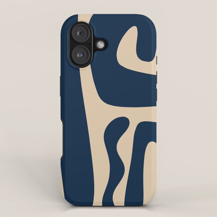 Mid Century Modern Abstract Kwaito Pattern Beige and Navy Blue iPhone Case Gallery Image 1