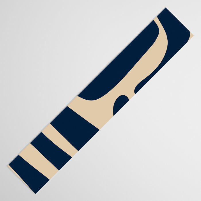 Mid Century Modern Abstract Kwaito Pattern Beige and Navy Blue Table Runner Gallery Image 3