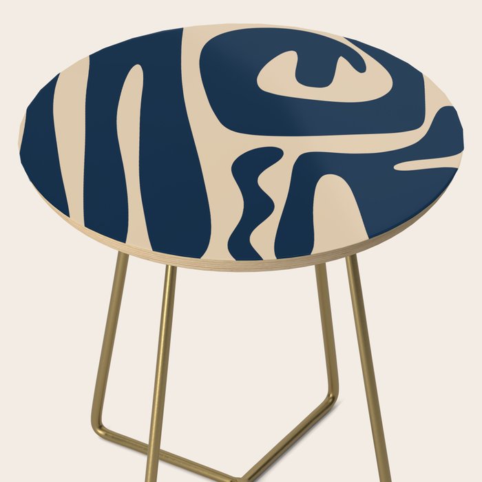 Mid Century Modern Abstract Kwaito Pattern Beige and Navy Blue Side Table Gallery Image 2