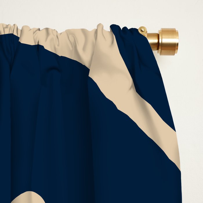 Mid Century Modern Abstract Kwaito Pattern Beige and Navy Blue Window Curtain Gallery Image 2