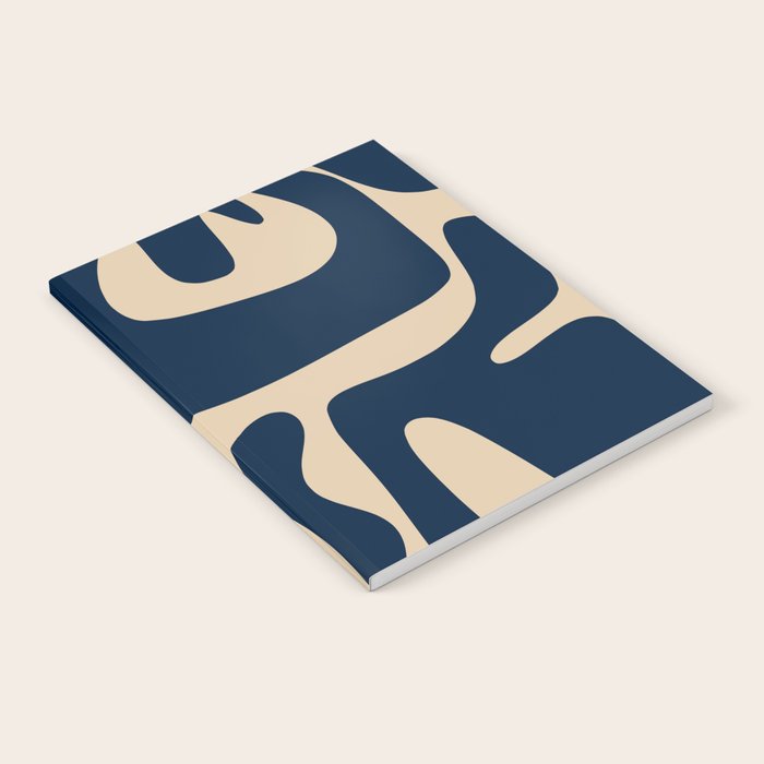 Mid Century Modern Abstract Kwaito Pattern Beige and Navy Blue Notebook Gallery Image 2