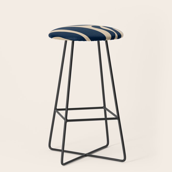 Mid Century Modern Abstract Kwaito Pattern Beige and Navy Blue Stool Gallery Image 1