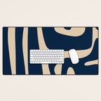 Mid Century Modern Abstract Kwaito Pattern Beige and Navy Blue Desk Mat Gallery Image 1