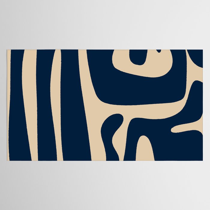 Mid Century Modern Abstract Kwaito Pattern Beige and Navy Blue Tablecloth Gallery Image 2