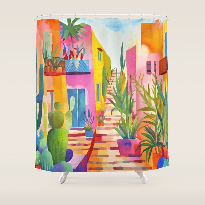 Tropical Caribbean Village Rural Charm Shower Curtain Gallery Image 1