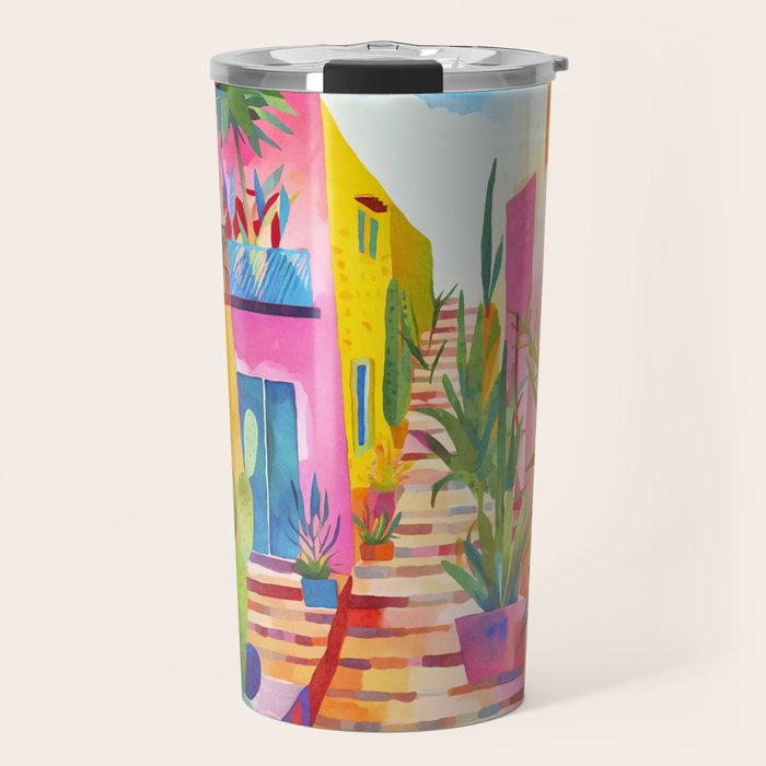 Tropical Caribbean Village Rural Charm Travel Mug Gallery Image 1