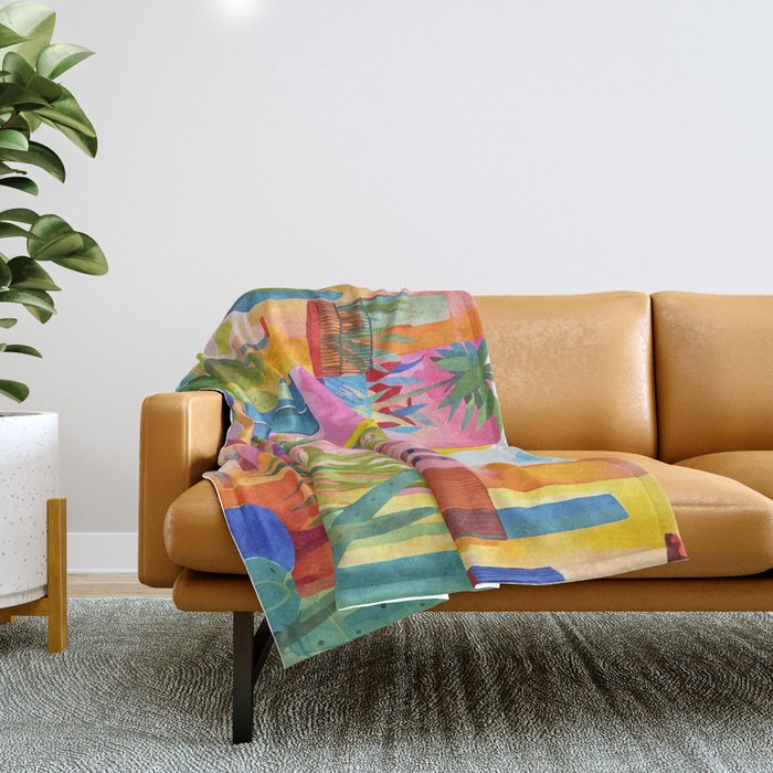 Tropical Caribbean Village Rural Charm Throw Blanket Gallery Image 1