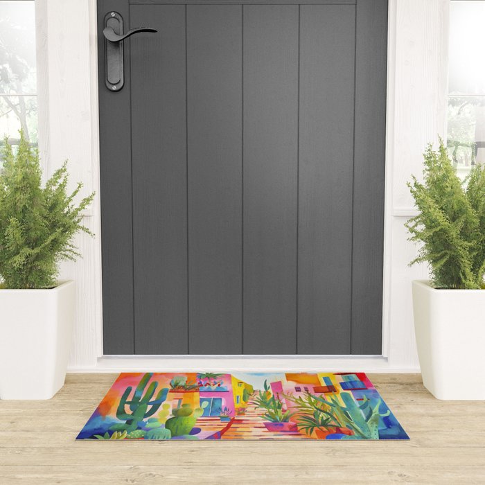 Tropical Caribbean Village Rural Charm Welcome Mat Gallery Image 3