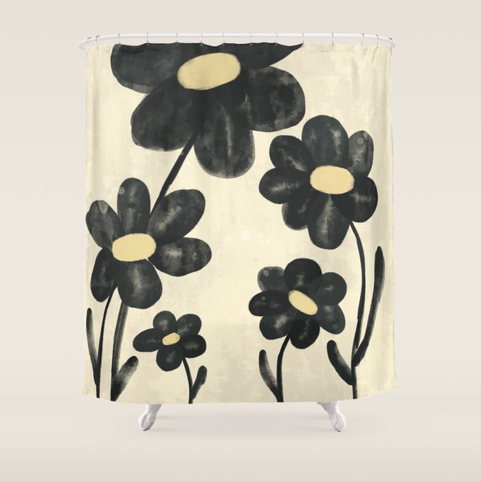 Minimalist Black Flowers Shower Curtain Gallery Image 1