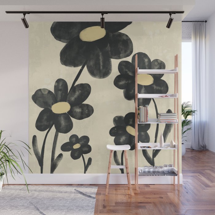 Minimalist Black Flowers Wall Mural Gallery Image 1