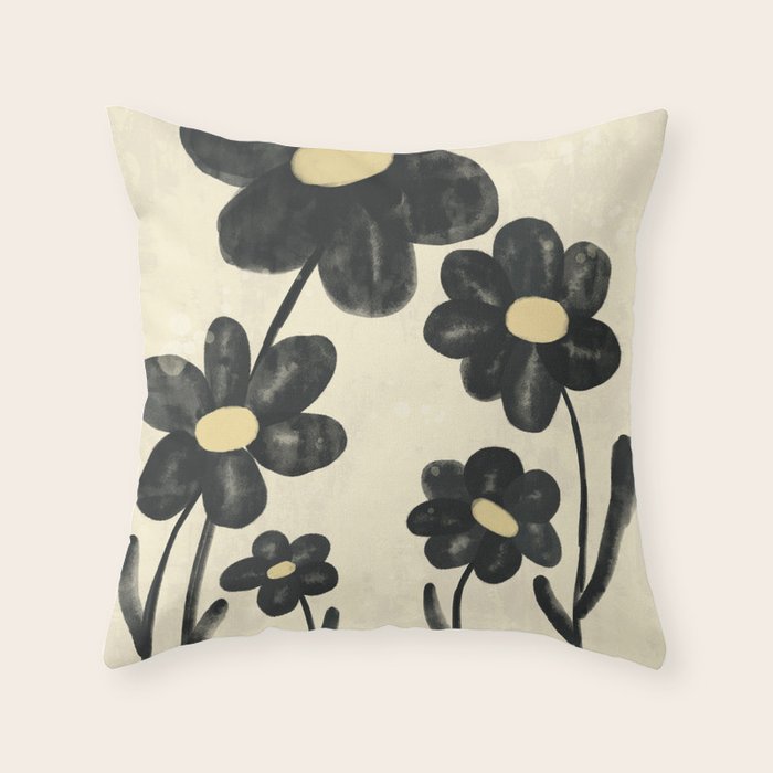 Minimalist Black Flowers Throw Pillow Gallery Image 1