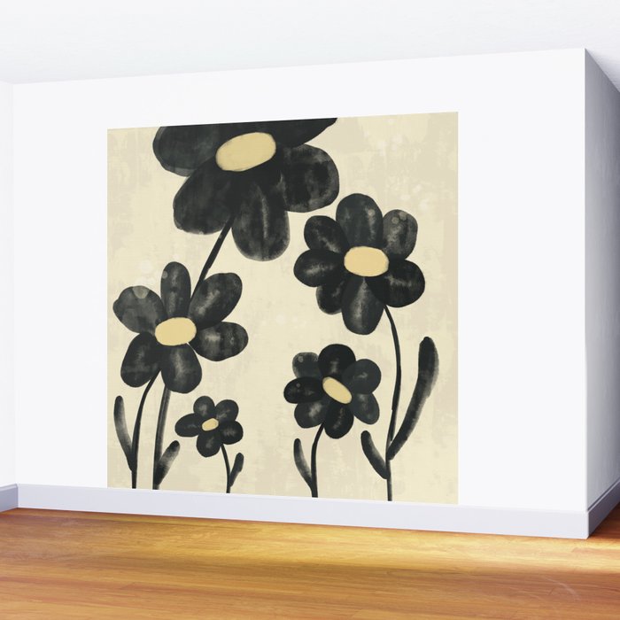 Minimalist Black Flowers Wall Mural Gallery Image 2