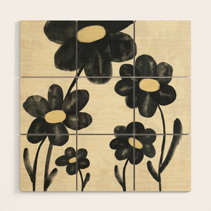 Minimalist Black Flowers Wood Wall Art Gallery Image 1
