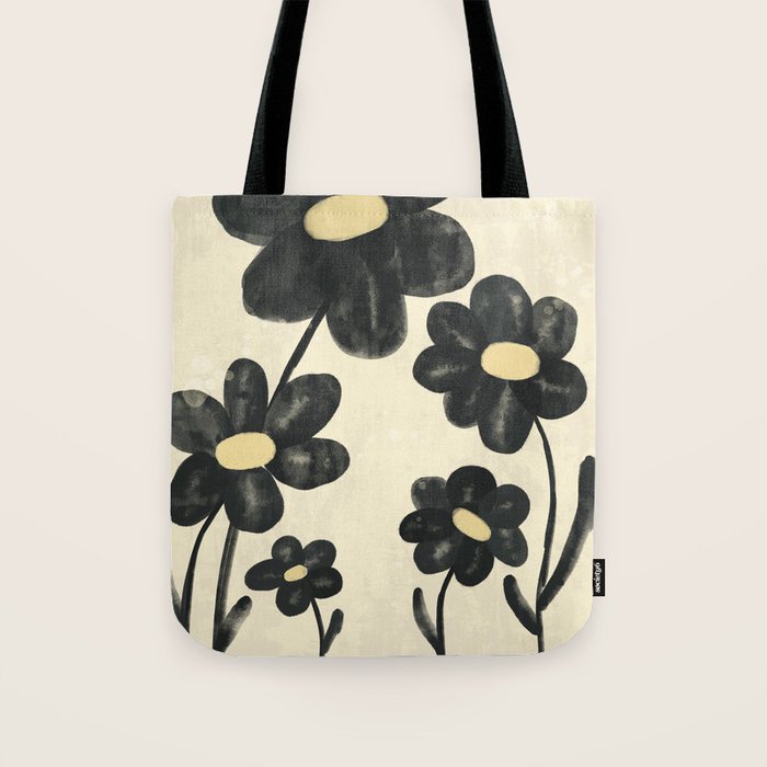 Minimalist Black Flowers Tote Bag Gallery Image 1