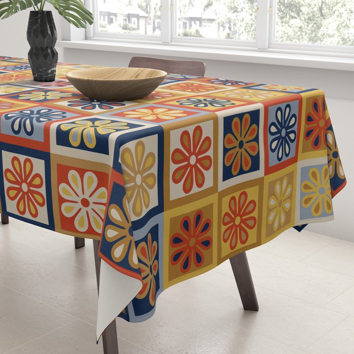 Retro Colorful Flower Checkerboard Tablecloth Gallery Image 3