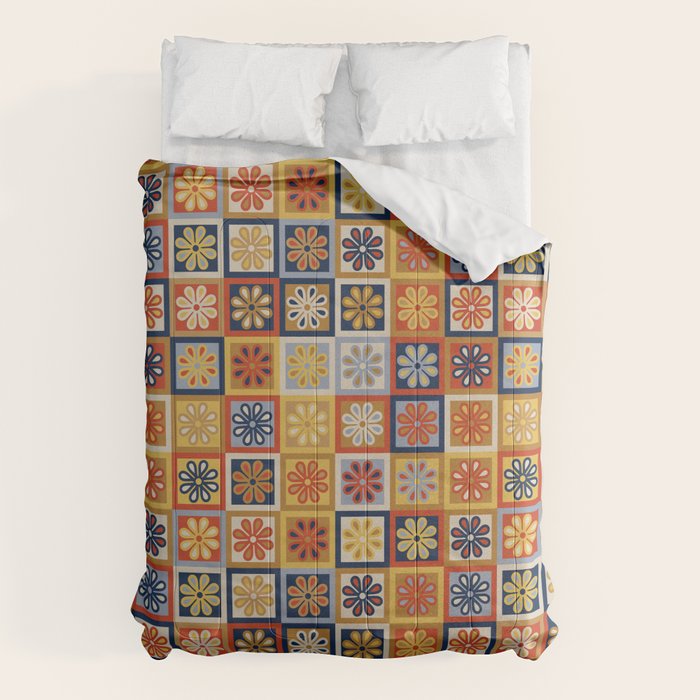 Retro Colorful Flower Checkerboard Comforter Gallery Image 6