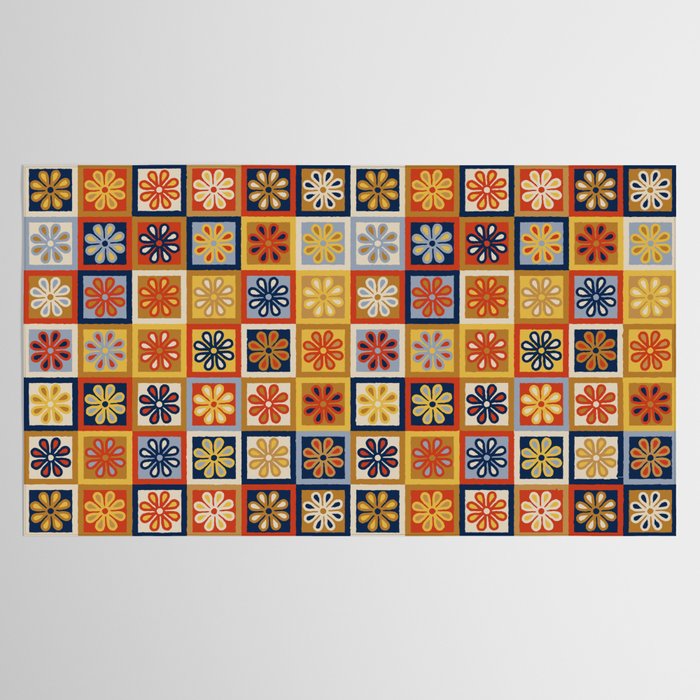 Retro Colorful Flower Checkerboard Tablecloth Gallery Image 2