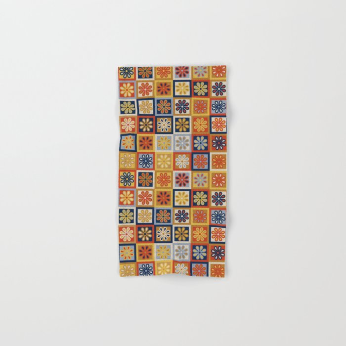Retro Colorful Flower Checkerboard Bath Towel Gallery Image 1