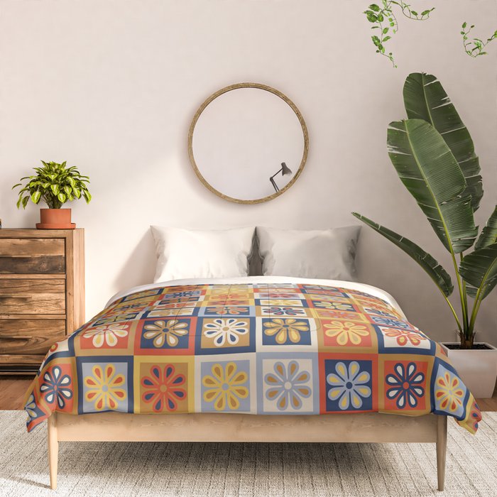 Retro Colorful Flower Checkerboard Comforter Gallery Image 3