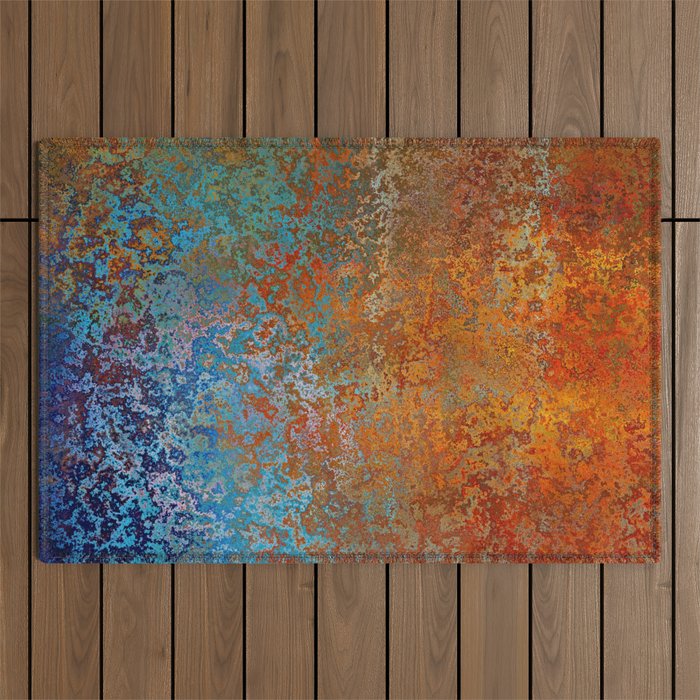 Vintage Rust, Terracotta and Blue Outdoor Rug Gallery Image 1