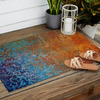 Vintage Rust, Terracotta and Blue Outdoor Rug Gallery Image 2