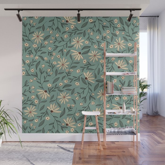 Vintage Floral Neutral - Green Wall Mural Gallery Image 1