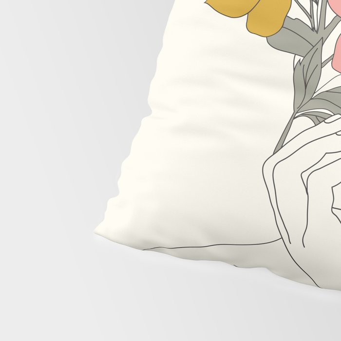 Colorful Thoughts Minimal Line Art Woman with Magnolia Pillow Sham Gallery Image 4