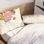 Colorful Thoughts Minimal Line Art Woman with Magnolia Pillow Sham Gallery Image 2