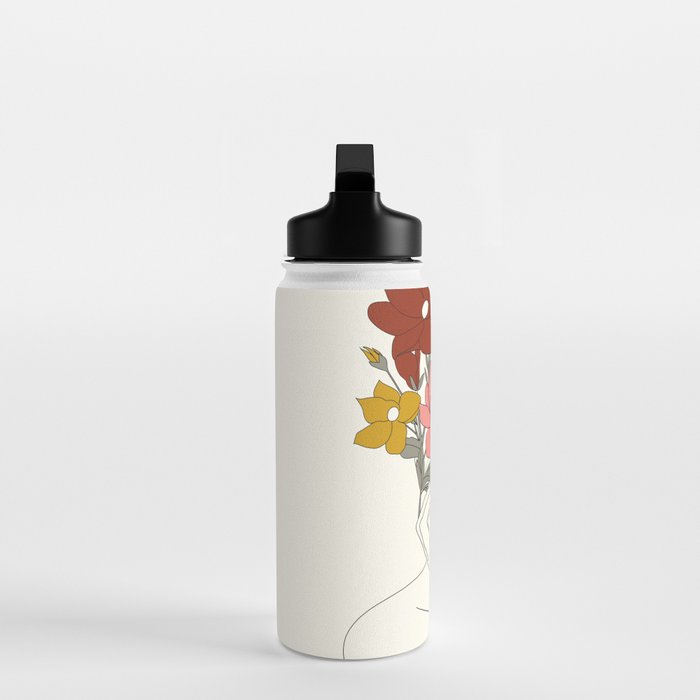 Colorful Thoughts Minimal Line Art Woman with Magnolia Water Bottle Gallery Image 3