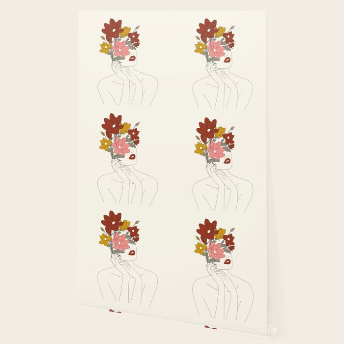 Colorful Thoughts Minimal Line Art Woman with Magnolia Wallpaper Gallery Image 2