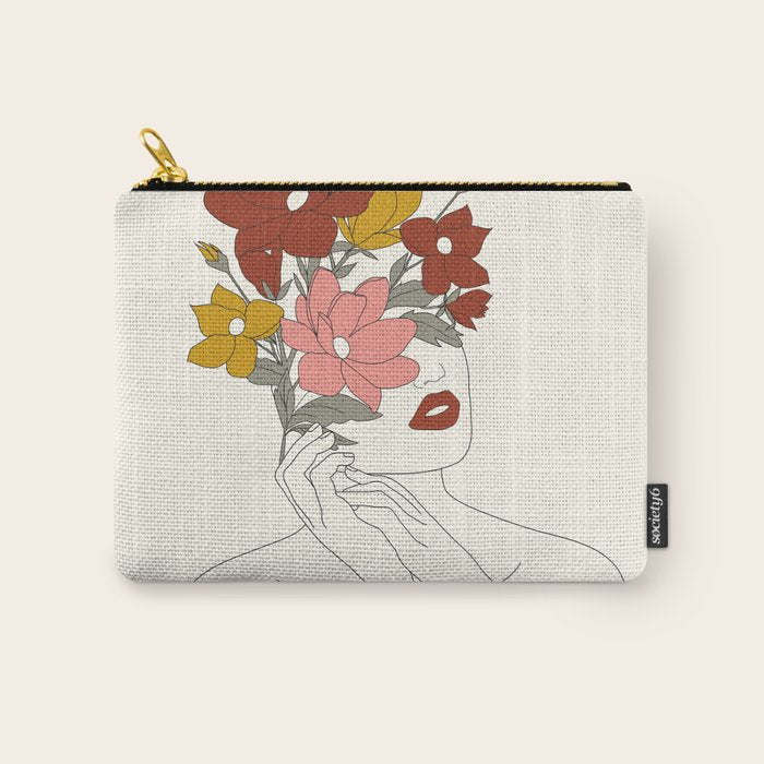 Colorful Thoughts Minimal Line Art Woman with Magnolia Carry All Pouch Gallery Image 1