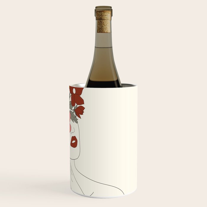 Colorful Thoughts Minimal Line Art Woman with Magnolia Wine Chiller Gallery Image 3