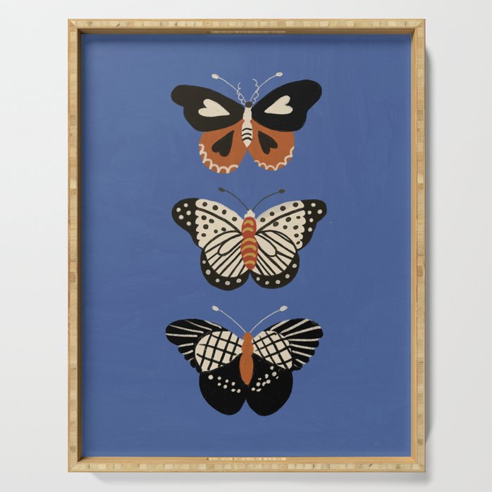 Butterflies in blue Serving Tray Gallery Image 1