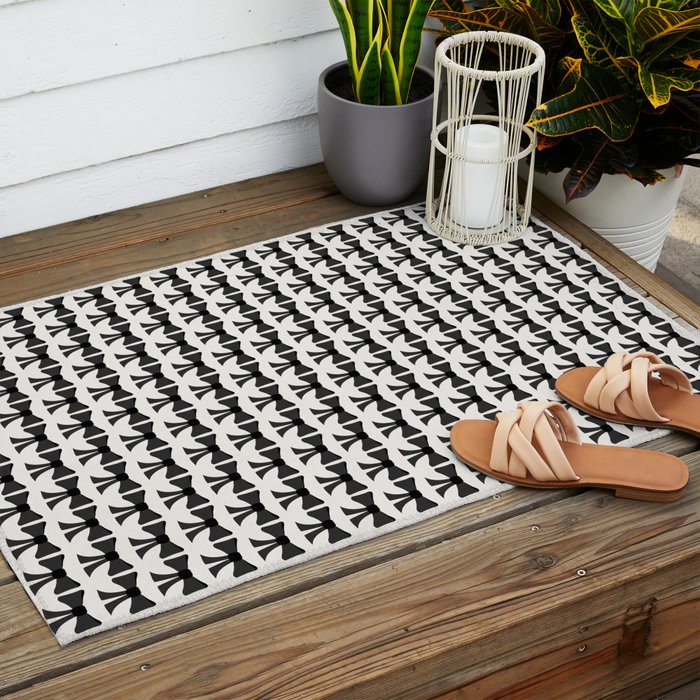 Vintage Bows I Black and White Outdoor Rug Gallery Image 2