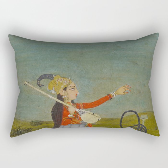 Female Musician Indian Painted Illustration Rectangular Pillow Gallery Image 1
