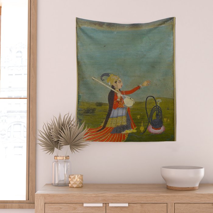 Female Musician Indian Painted Illustration Wall Tapestry Gallery Image 2