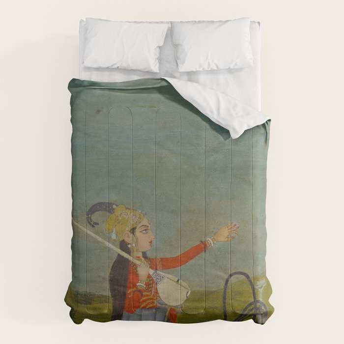 Female Musician Indian Painted Illustration Comforter Gallery Image 1