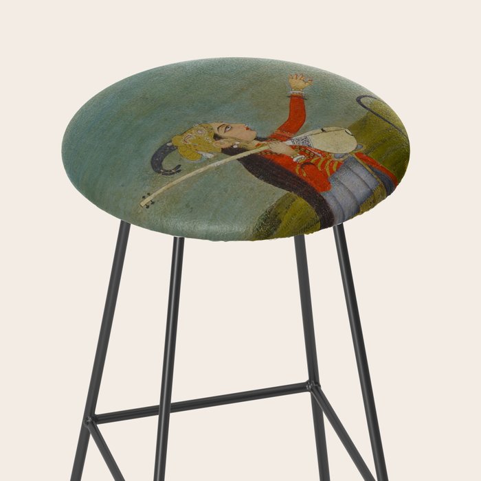 Female Musician Indian Painted Illustration Stool Gallery Image 2