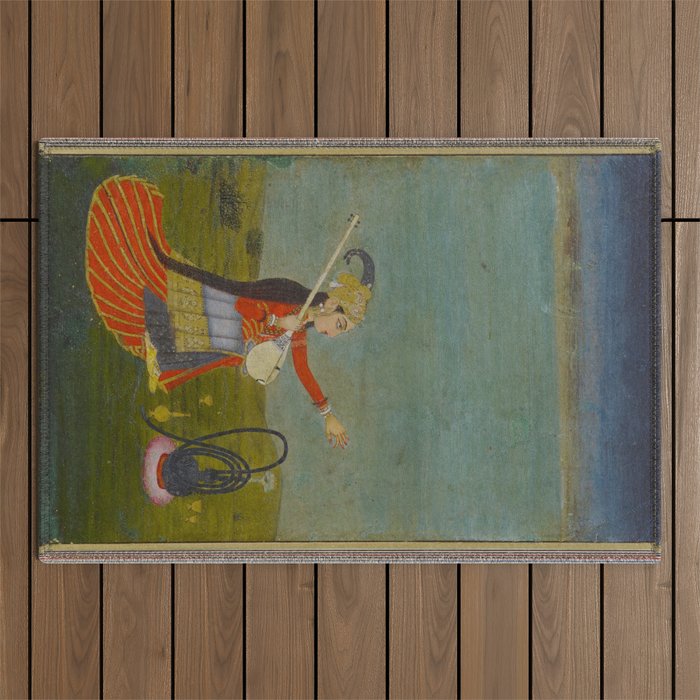 Female Musician Indian Painted Illustration Outdoor Rug Gallery Image 1