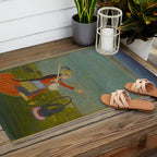 Female Musician Indian Painted Illustration Outdoor Rug Gallery Image 2