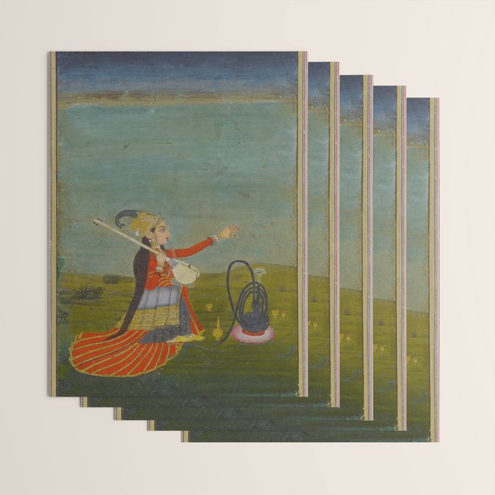 Female Musician Indian Painted Illustration Wrapping Paper Gallery Image 3