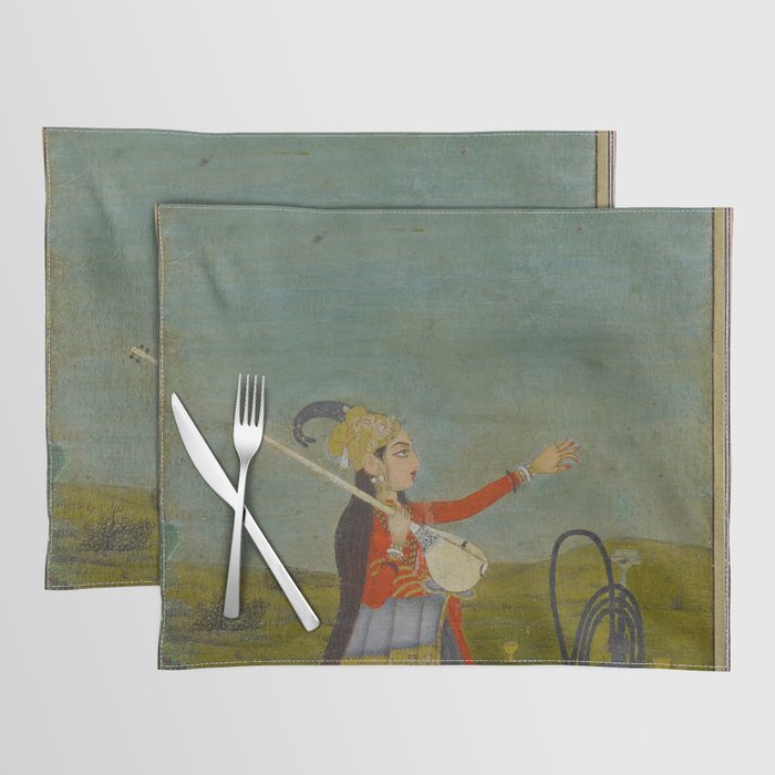 Female Musician Indian Painted Illustration Placemat Gallery Image 1