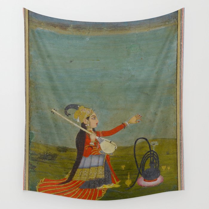 Female Musician Indian Painted Illustration Wall Tapestry Gallery Image 1