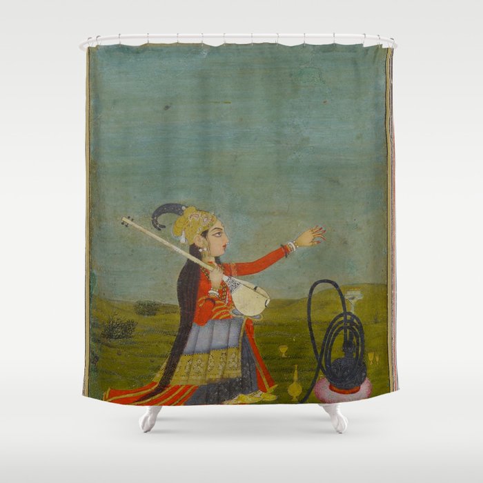 Female Musician Indian Painted Illustration Shower Curtain Gallery Image 1