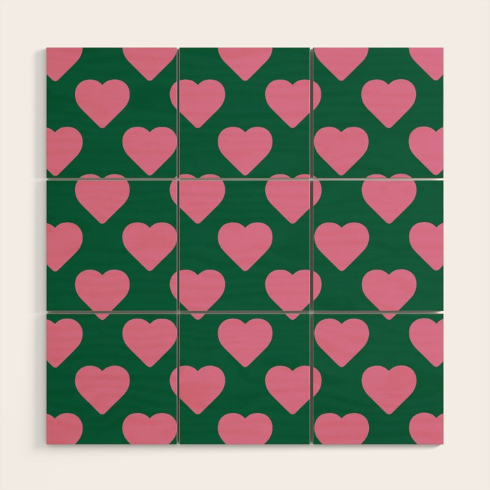 Bubblegum and Forest Just Hearts Wood Wall Art Gallery Image 1
