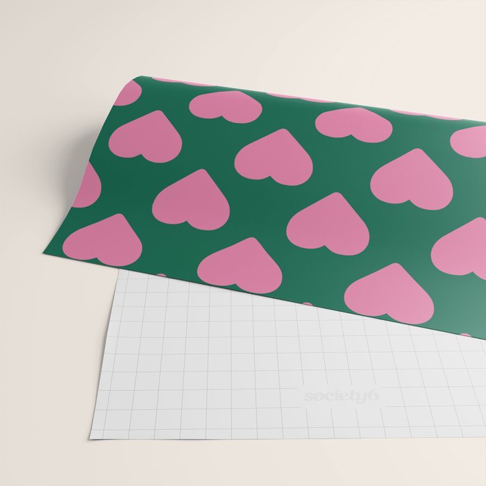 Bubblegum and Forest Just Hearts Wrapping Paper Gallery Image 2