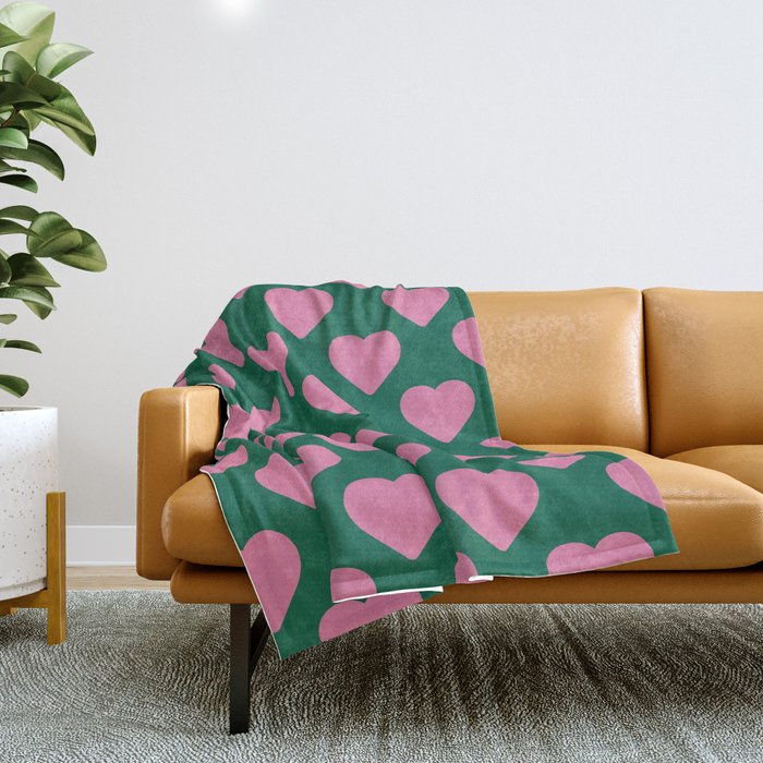 Bubblegum and Forest Just Hearts Throw Blanket Gallery Image 1