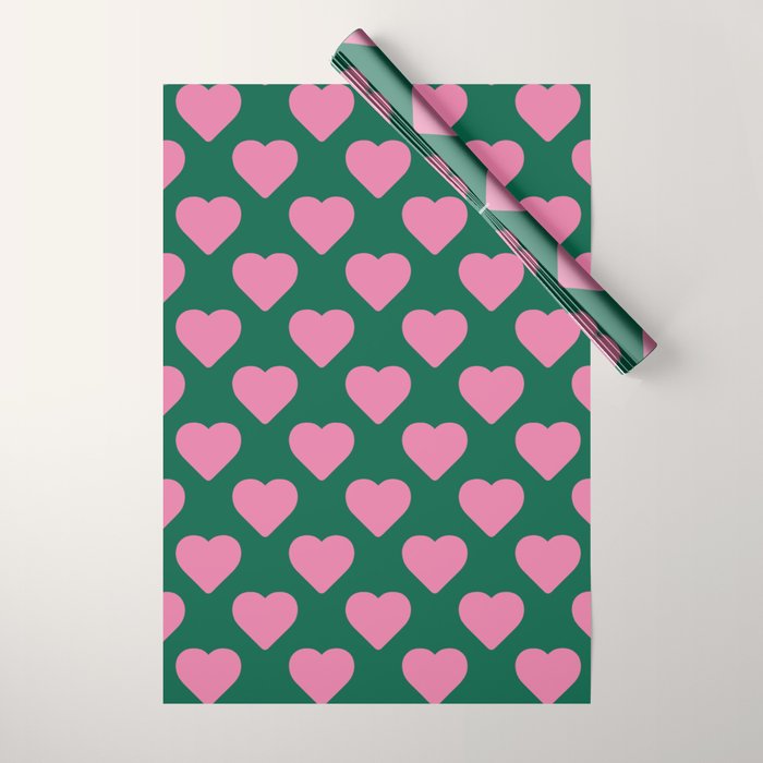 Bubblegum and Forest Just Hearts Wrapping Paper Gallery Image 1