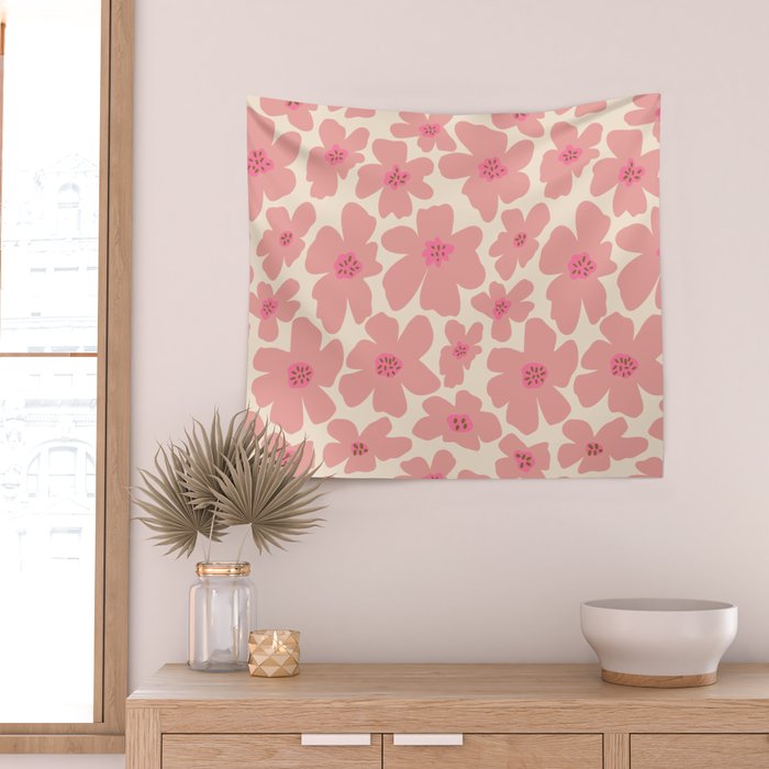 Retro Daisy - Pink and Cream Wall Tapestry Gallery Image 2
